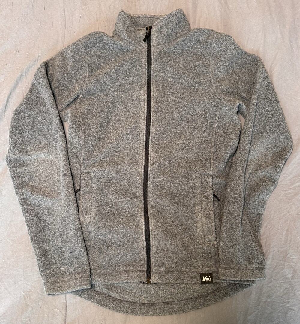 REI Co-op Womens XS Heather Gray Full Zip Fleece Jacket Hiking Trail Layer Coat
